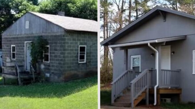 Das Haus vor und nach der Renovierung. Quelle: apost.com